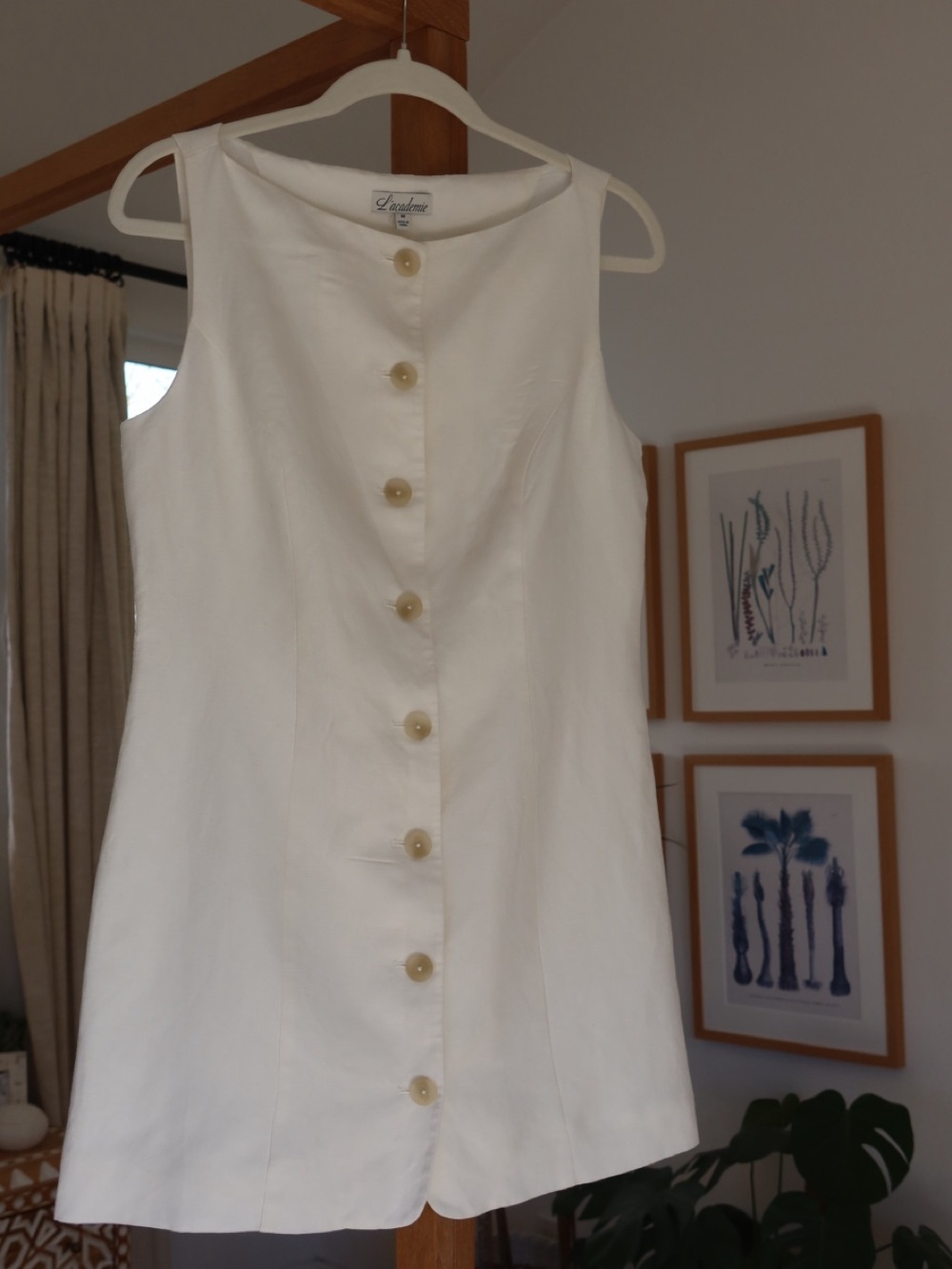 L'Academie Leona Mini Dress in Cream Sleeveless Button-Front Dress